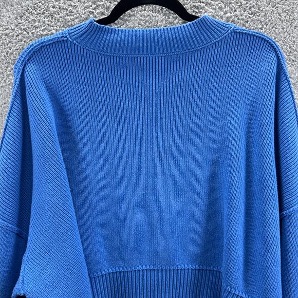 Free People Oversized Sweater Women’s Medium Blue Relaxed Ribbed Knit Cropped - Picture 9 of 11